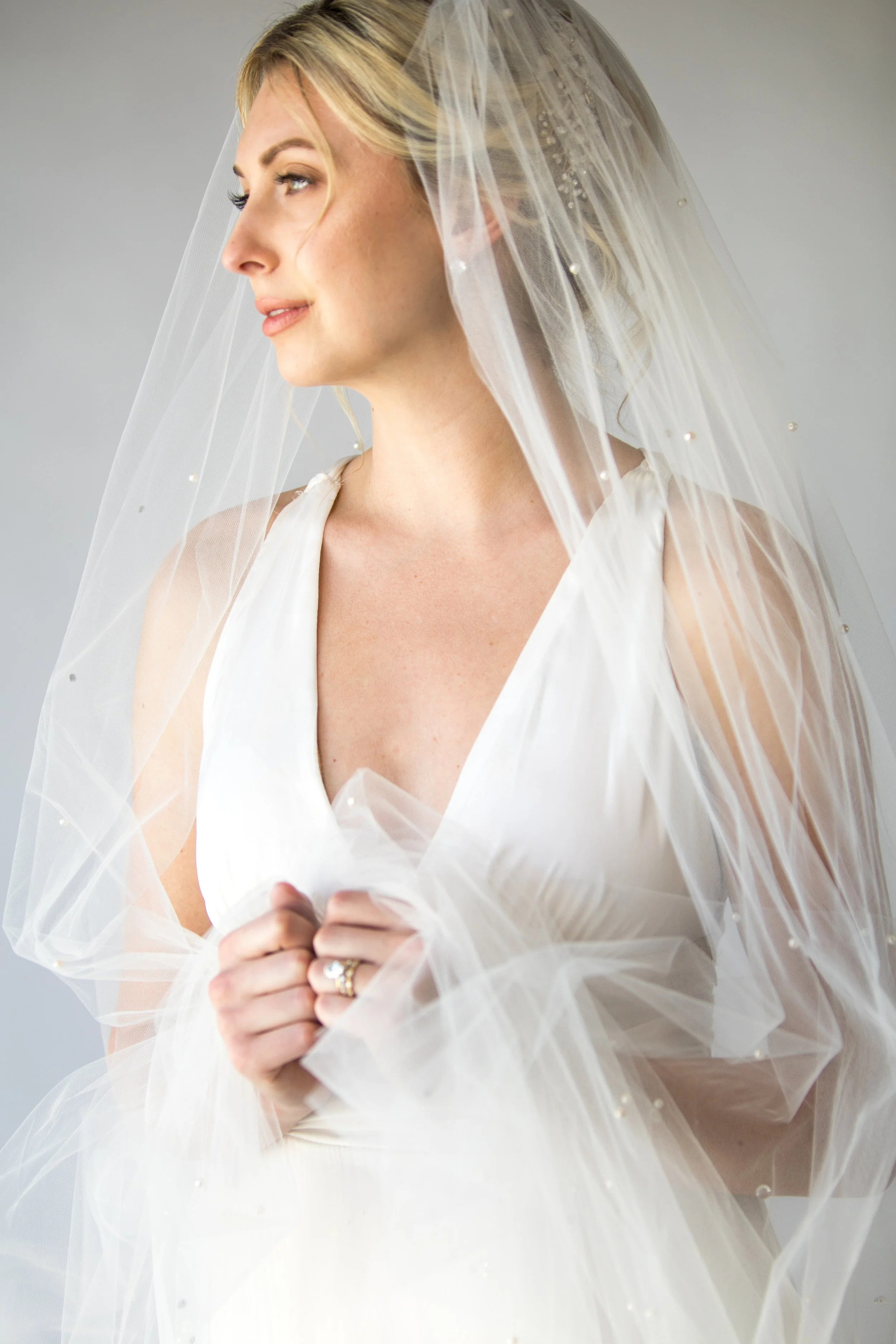 Beaded crystal and pearl scatter cathedral Cockles & Belles bridal